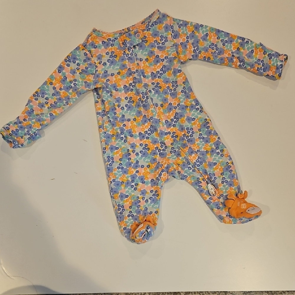 Carter's Floral Print Footie with Orange Accents